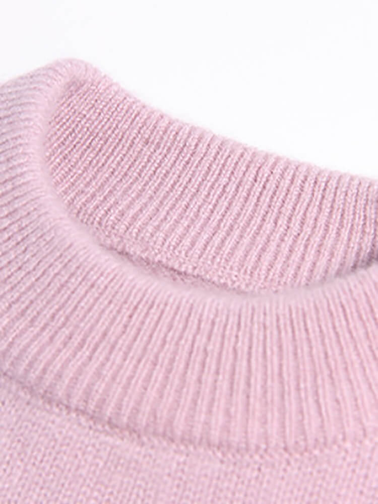 Deer and Heart Knit Soft Pink Cashmere Pullover Sweater for Girl